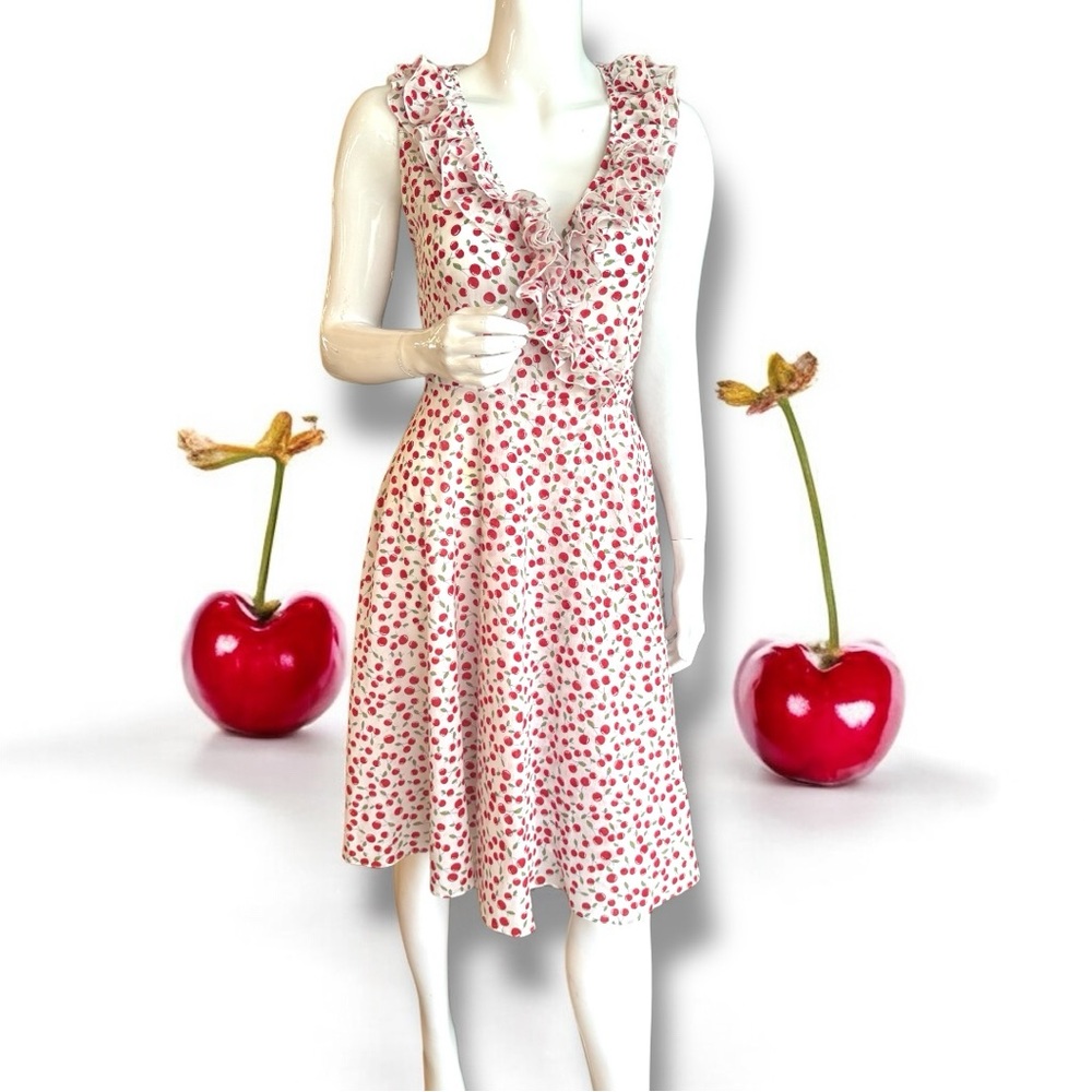 BIZZ Red Cherry Print Cotton Wrap Dress. Women’s Size Small